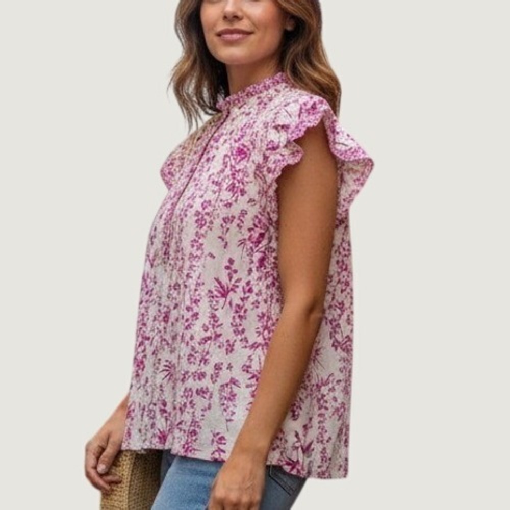 Berenice Paris Pink Floral Blouse Cotton Cottagecore‎ Top Size 40 french boho